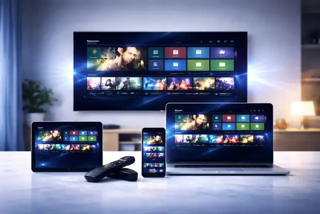 IPTVUSA4K streaming on a smart TV, tablet, laptop and phone at once